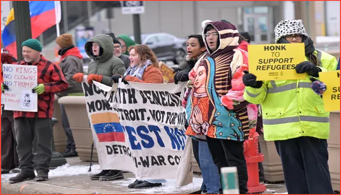 ভেনেজুয়েলা ইস্যুতে ডেট্রয়েটে যুদ্ধবিরোধী বিক্ষোভ