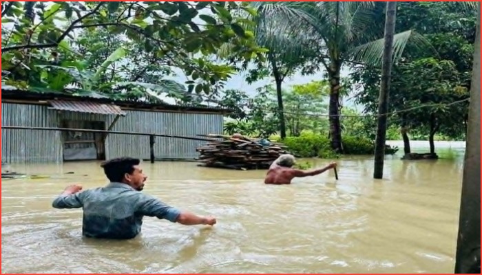 হবিগঞ্জে বন্যার তাণ্ডব, ত্রাণ নিয়ে  দুর্গতদের পাশে হুইপ জি কে গউছ
